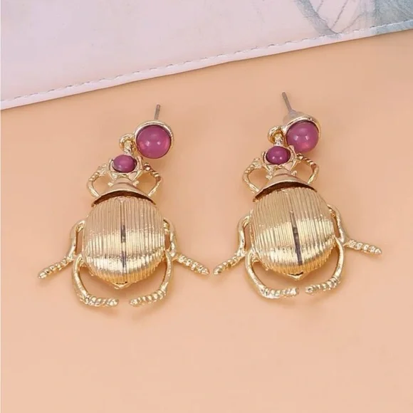 Gemstone Beetle Earrings - Picture 4 of 6